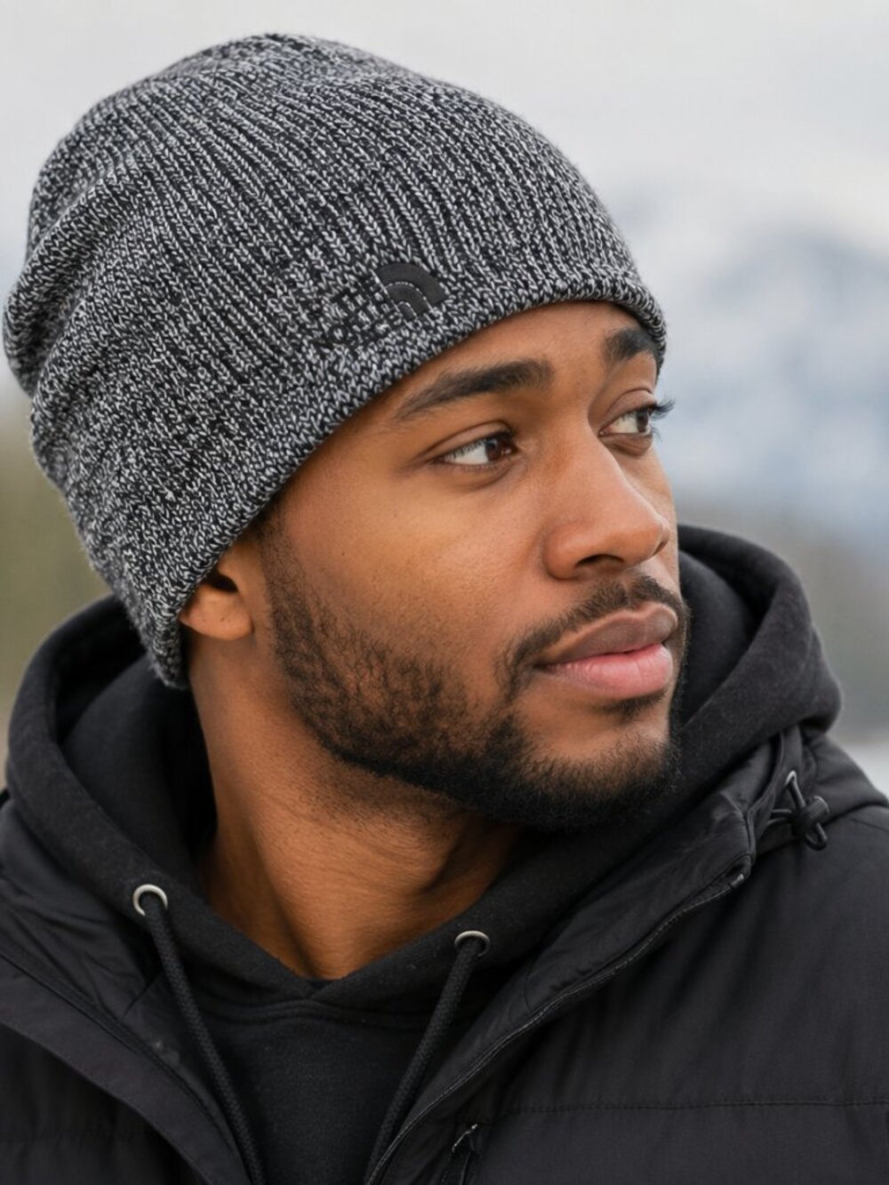 The North Face Jim Beanie Black Heather Wool Blend Fleece Lined One Size